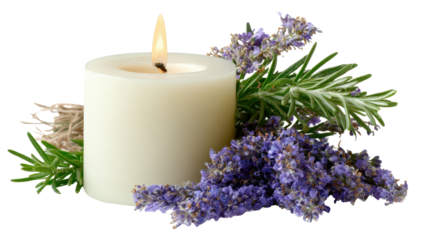 Aromatherapy candle with lavender and rosemaryTransparent background, PNG file