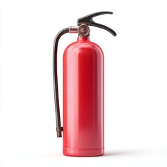 Obraz premium A close-up studio shot of a red fire extinguisher on an isolated background. The fire extinguisher is standing upright. It's a symbol of safety and emergency preparedness