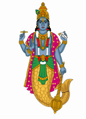 hand drawn digital art of lord matsya