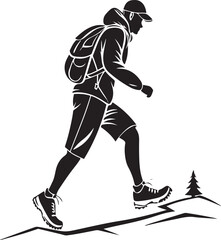 Hiker with backpack climbing a hill hiking