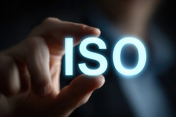 Hand hovers over glowing "ISO" text