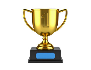 Golden trophy award achievement success prize on transparent background
