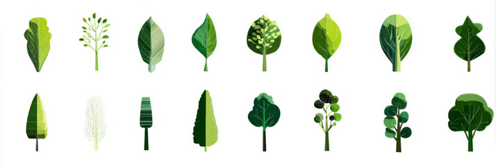 Flat leaf and tree icons on white background