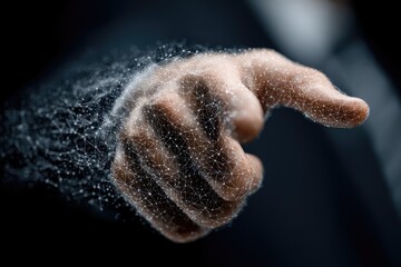 Human hand, pointing, digital overlay