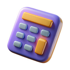 3D Calculator Icon in Purple and Yellow Isolated on Transparent Background