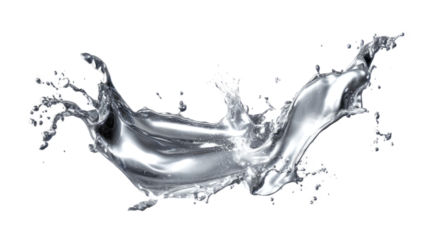 Liquid silver splash in dynamic motion,  isolated on white