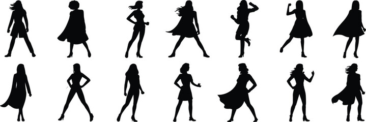 Empowered Female Silhouette Collection: Diverse Women Posing, Fashion Figures, Strong & Confident Character Types, Modern Girls