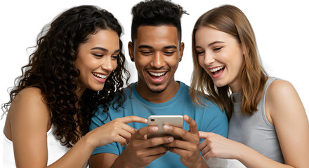 Group of People Using Happily Smart Phone