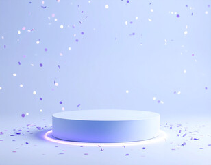 Product display podium with falling confetti
