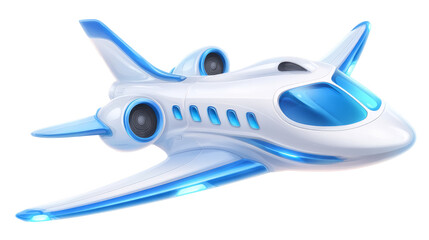 flying upward, shiny white fuselage and blue windows