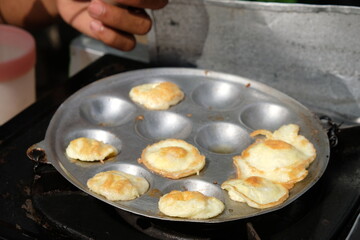 Telur puyuh goreng. Fried quail eggs. Children’s snack made from quail egg. Indonesian food