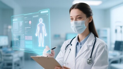 Doctor using advanced technology for patient analysis in a modern medical setting