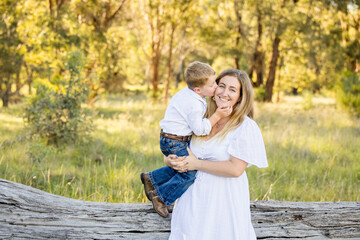 Naklejka premium Mother and son portrait in rural Australian bush setting