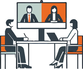 Business meeting with remote participants on screen