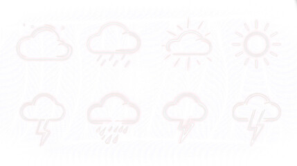 Obraz premium White weather icon set: cloud, sun, rain, thunderstorm