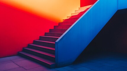Modern staircase with vibrant, contrasting walls
