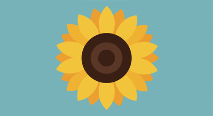 Stylized sunflower with gold petals and brown center on blue background