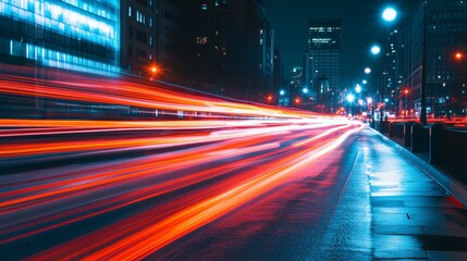 Fototapeta premium Night city street with blurred car light trails