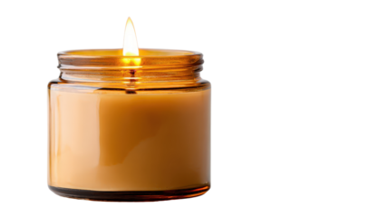 Burning scented candle in glass jar Transparent background, PNG file