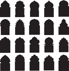 Elegant Collection of Silhouette Arches Architectural Designs Evoking Middle Eastern and Indian Aesthetics Featuring Varied Shapes and Styles