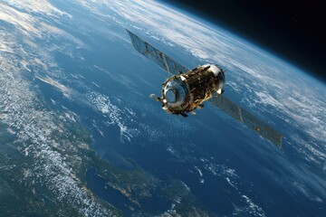 Satellite orbiting Earth captures detailed view of planet's surface and atmosphere in a stunning display of technology and exploration from outer space