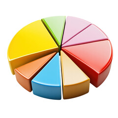 Fototapeta premium Colorful pie chart segments representing data analysis, market share, and financial statistics for business presentations and reports on transparent background