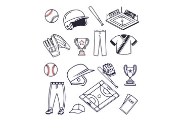 Fototapeta premium Baseball Equipment Icons – Bat, Ball, Glove