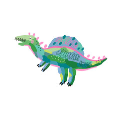 Hand drawn Abstract Dinosaur in modern artist painting style. Vector illustration. Dino sketch, line, geometric forms, polka dots, textute