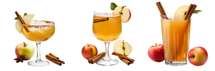 Apple Cider in Glass Set Isolated on Transparent Background. PNG