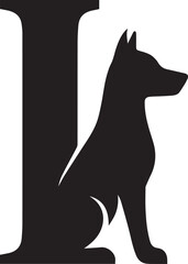 Black dog silhouette beside large letter I white canine