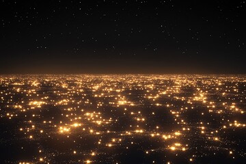 Nighttime Cityscape with Bright Lights Under Starry Sky