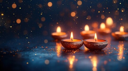Vibrant Diwali vector background featuring glowing diyas,Deepavali or Dipavali the festival of lights india,festive garland lights,Banner diwali sale,Traditional Indian festival Diwali,copy space.