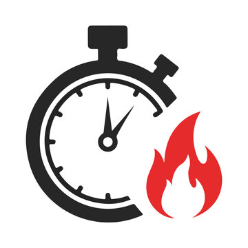 Black stopwatch icon with red flame element timer time
