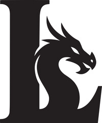 Black dragon head incorporated into letter L white