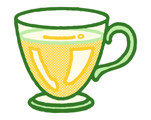 シンプルなガラス製のティーカップのカラーイラスト
