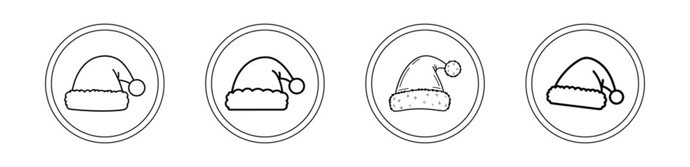 A set of Modern thin line art icons of Santa hats within circles christmas hat winter hat