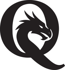Black dragon head integrated into letter q white