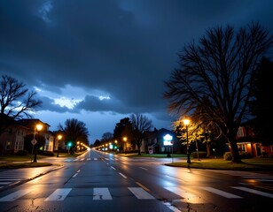 Serene Rainy Night Urban Intersection