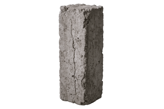 Rough Textured Concrete Pillar with Visible Cracks and Pores, Isolated on Black