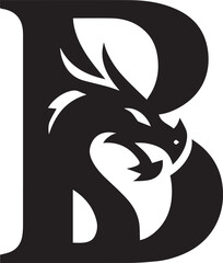 Black Dragon Head Within Letter B white © saju