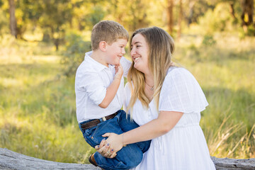 Mother and son portrait in rural Australian bush setting
