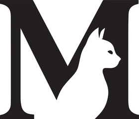 Elegant feline silhouette within bold letter M black © saju