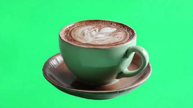 Latte Art in a Mug: A meticulously crafted latte, showcasing delicate art, sits invitingly in a stylish mug upon a matching saucer. A visual ode to the art of coffee and refreshment.
