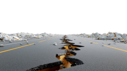 Cracked Road in Disaster: An ominous crack rends the asphalt, revealing the destructive power of earthquakes.