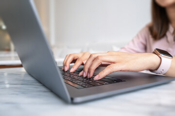 Data search technology, Businesswoman using laptop in office with searching browsing internet data information to increase work efficiency