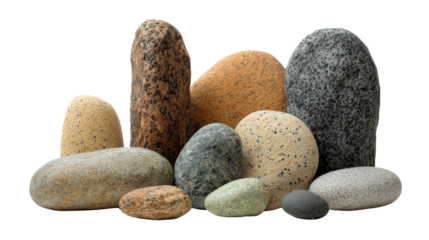 Collection of garden stones in assorted sizes Transparent background, PNG file