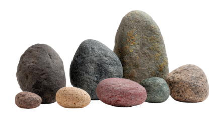 Collection of garden stones in assorted sizes Transparent background, PNG file