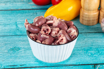 Raw chicken hearts for cooking