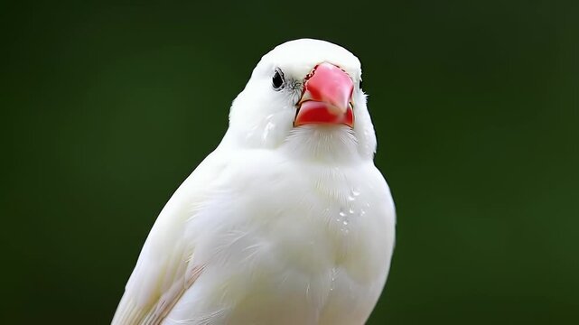 Elegant White Bird Portrait with Vibrant Red Beak Against a Soft Green Background