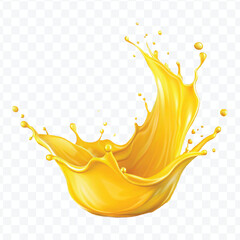 realistic 3d smooth liquid yellow juice splash in curve style isolated on transparent background